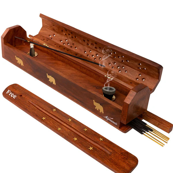 Sheesham Wooden Agarbatti & Dhoop Stand – Handcrafted Incense Stick Holder with Ash Catcher