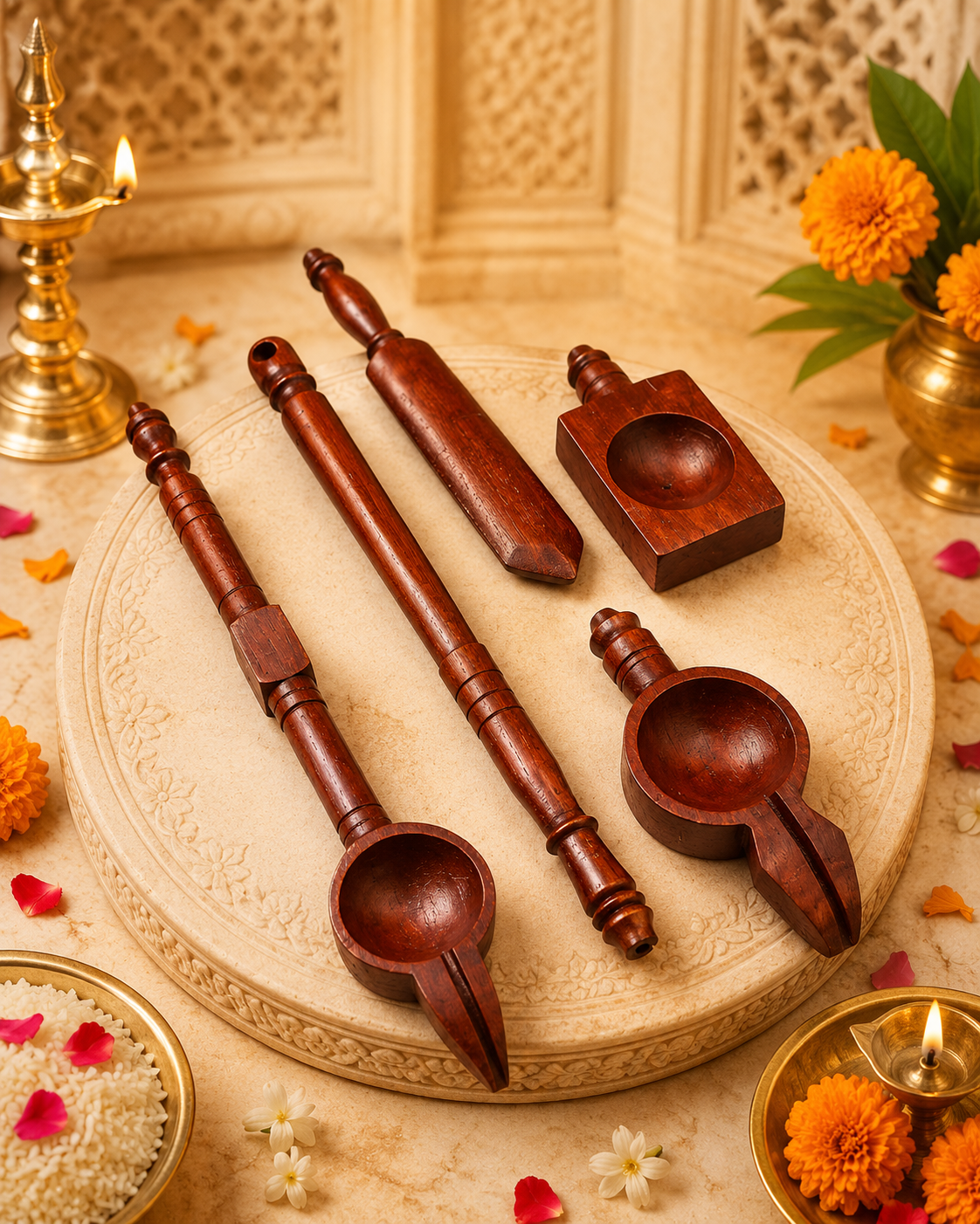 ROLIMOLI Wooden Hawan Spoon | Panch Patra for Puja
