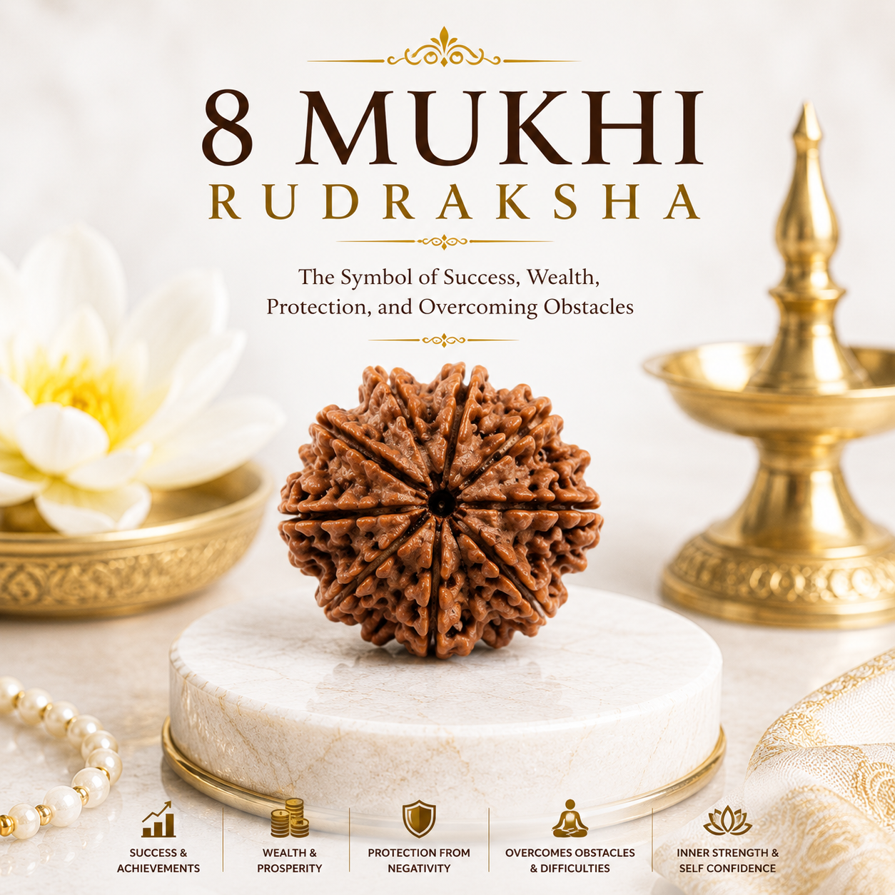 8 Mukhi Rudraksha | Natural Divine Rudraksha Bead for Success & Obstacle Removal