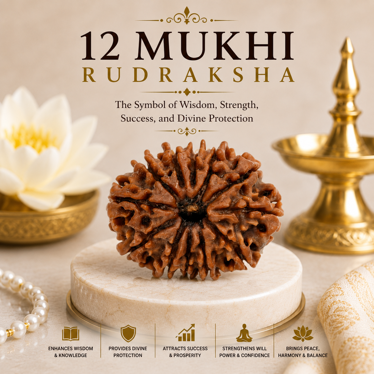 12 Mukhi Rudraksha | Natural Divine Rudraksha Bead for Leadership & Vitality