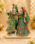 Divine Handcrafted White Marble Dust Radha Krishna Statue Set 9 Inch