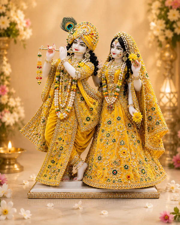 Divine Handcrafted White Marble Dust Radha Krishna Statue Set (18 Inch)