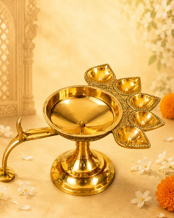 Panchmukhi Brass Diya/Lamp for Arti Puja