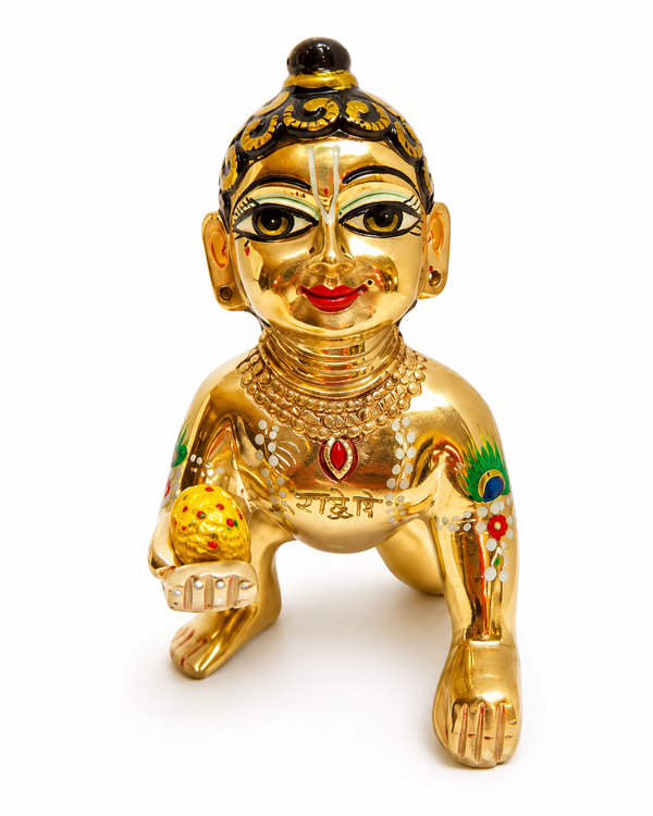 Laddu Gopal Solid Brass with Heavy Decorated by Hand Paint (Multicolor, Size 0 to 7 Number)