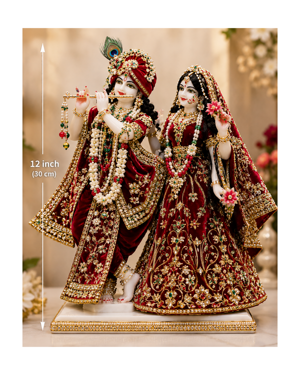 Divine Handcrafted White Marble Dust Radha Krishna Statue Set(12 inch)