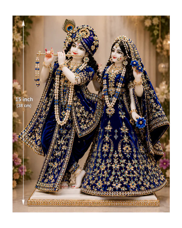 Divine Handcrafted White Marble Dust Radha Krishna Statue Set(15 inch)