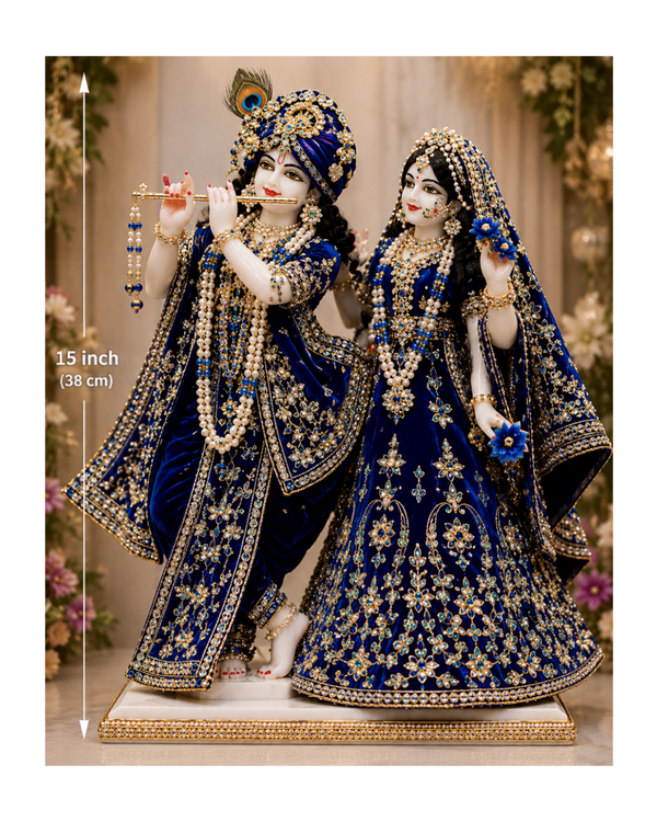 Divine Handcrafted White Marble Dust Radha Krishna Statue Set(15 inch)