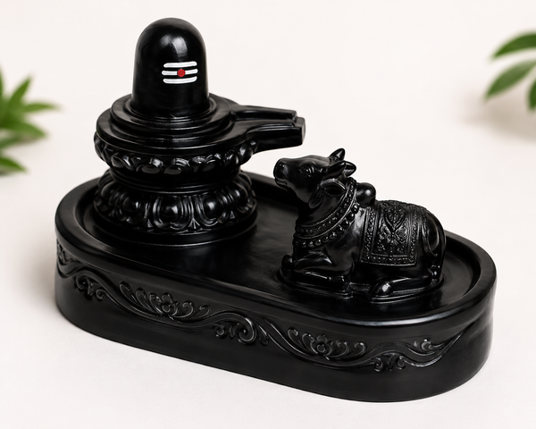 Divine Shivling & Nandi Idols - Tilak Marble Shivling with Nandi Maharaj Idol Statue