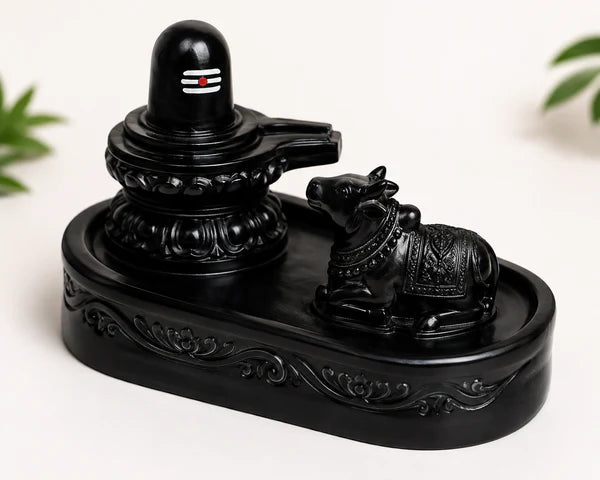 Divine Shivling & Nandi Idols - Tilak Marble Shivling with Nandi Maharaj Idol Statue