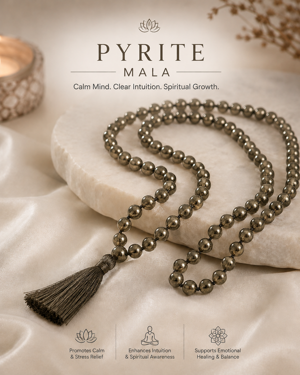 Natural Golden Pyrite Stone Mala for Reiki Healing certified
