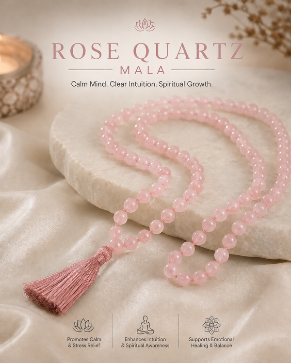Rose Quartz Mala with Certificate