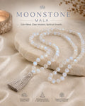 100% Natural Rainbow Moonstone Crystal Mala (108 Beads) | Certified Gemstone Japa Mala for Meditation, Mantra Chanting & Spiritual Practice