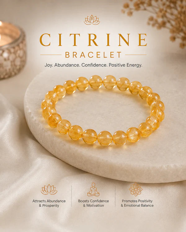 100% Natural Citrine Crystal Bracelet | Stone of Abundance, Prosperity & Success | Premium Gemstone Bracelet