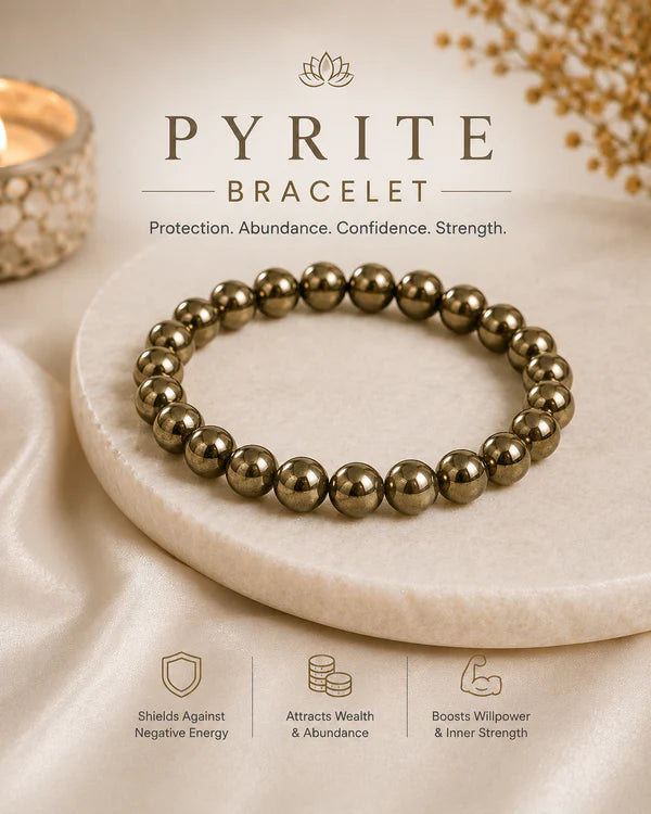 100% Natural Pyrite Crystal Bracelet | Original Pyrite Gemstone Bracelet for Prosperity, Confidence & Everyday Wear