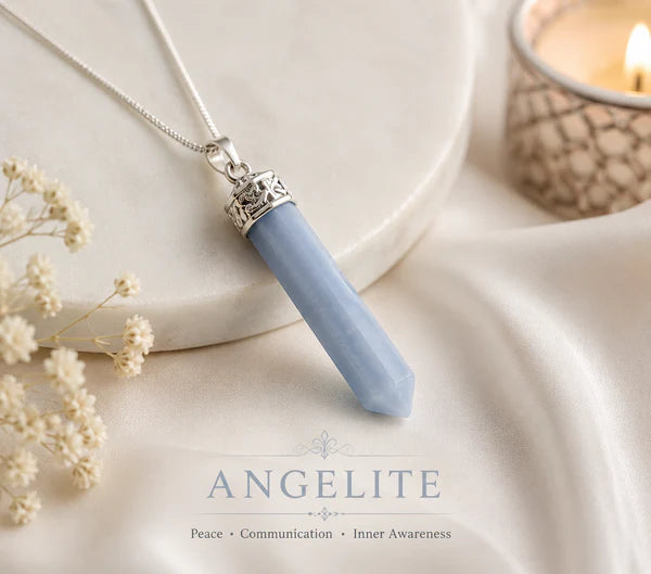Certified Natural Angelite Pencil Pendant Necklace