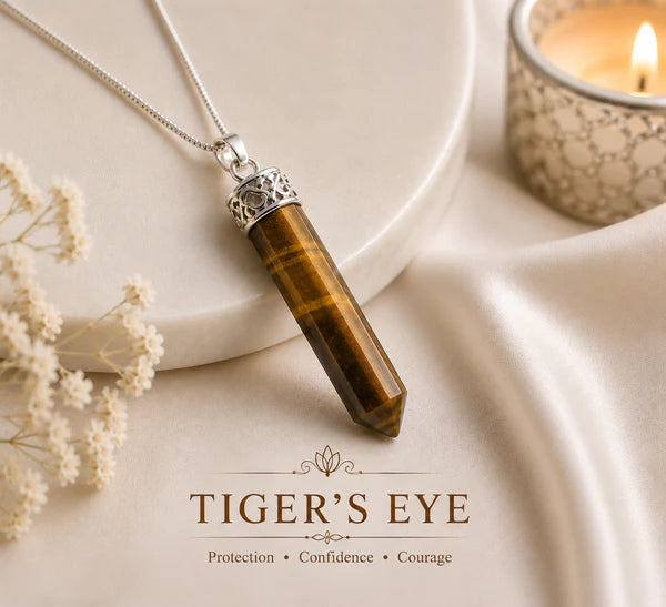 Certified Natural Tiger Eye Crystal Pendant Necklace