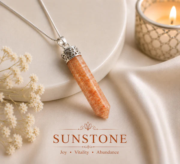 Certified Natural Sunstone Crystal Pendant Necklace
