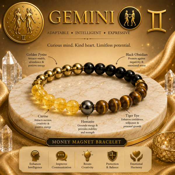 Gemini (मिथुन) Zodiac Bracelet – Wisdom, Communication & Success