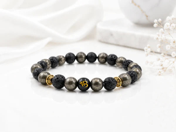 Wealth OM Pyrite Bracelet | 100% Natural Pyrite Crystal Bracelet for Prosperity, Confidence & Positive Energy