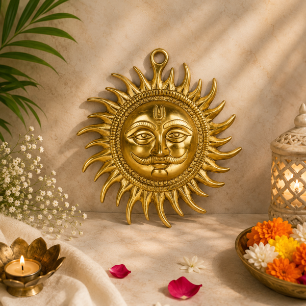 Brass Surya Face Wall Hanging – Sun God Wall Decor for Vastu & Positive Energy