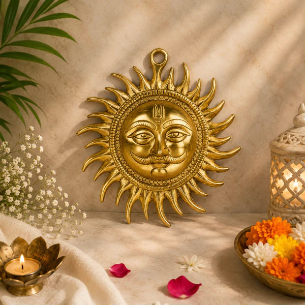 Brass Surya Face Wall Hanging – Sun God Wall Decor for Vastu & Positive Energy
