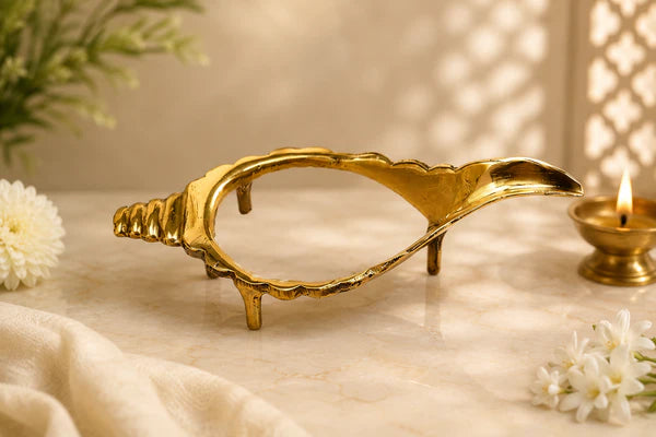 Premium Pure Brass Shankh Stand | Traditional Conch Holder for Pooja