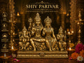 Handcrafted Brass Shiv Family Statue with Parvati, Ganesha & Kartikeya