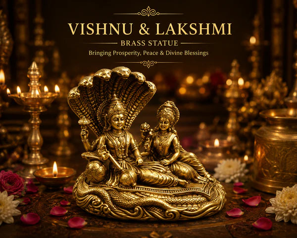 Premium Pure Brass Lakshmi Narayana Murti | Lord Vishnu & Goddess Lakshmi Idol