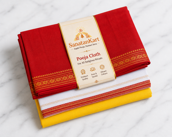 Pure Cotton Pooja Cloth Set – 3-Piece Combo (Red, Yellow, White)