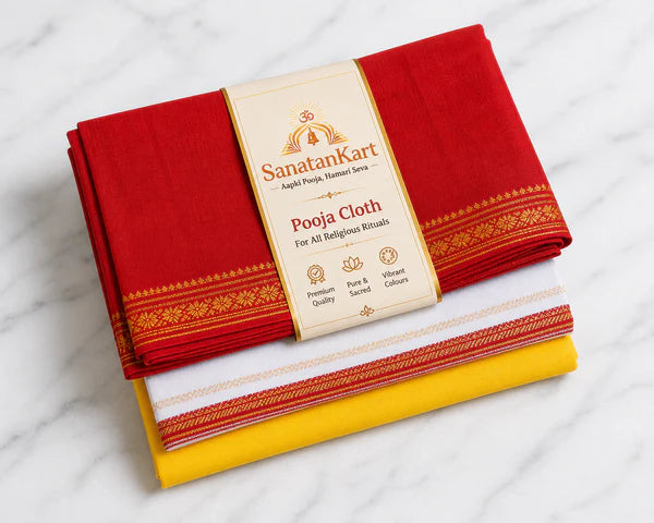 Pure Cotton Pooja Cloth Set (3-Piece Combo) | Red, Yellow & White Vastra for Pooja, Kalash & Temple Rituals