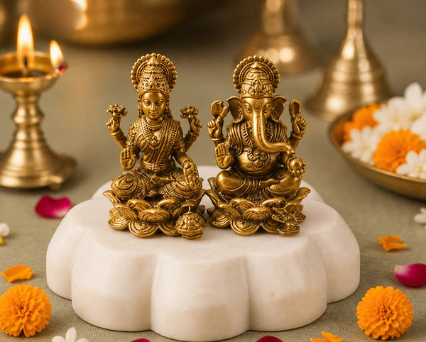 100% Pure Brass Lakshmi Ganesh Murti – Handcrafted Idol for Home Temple